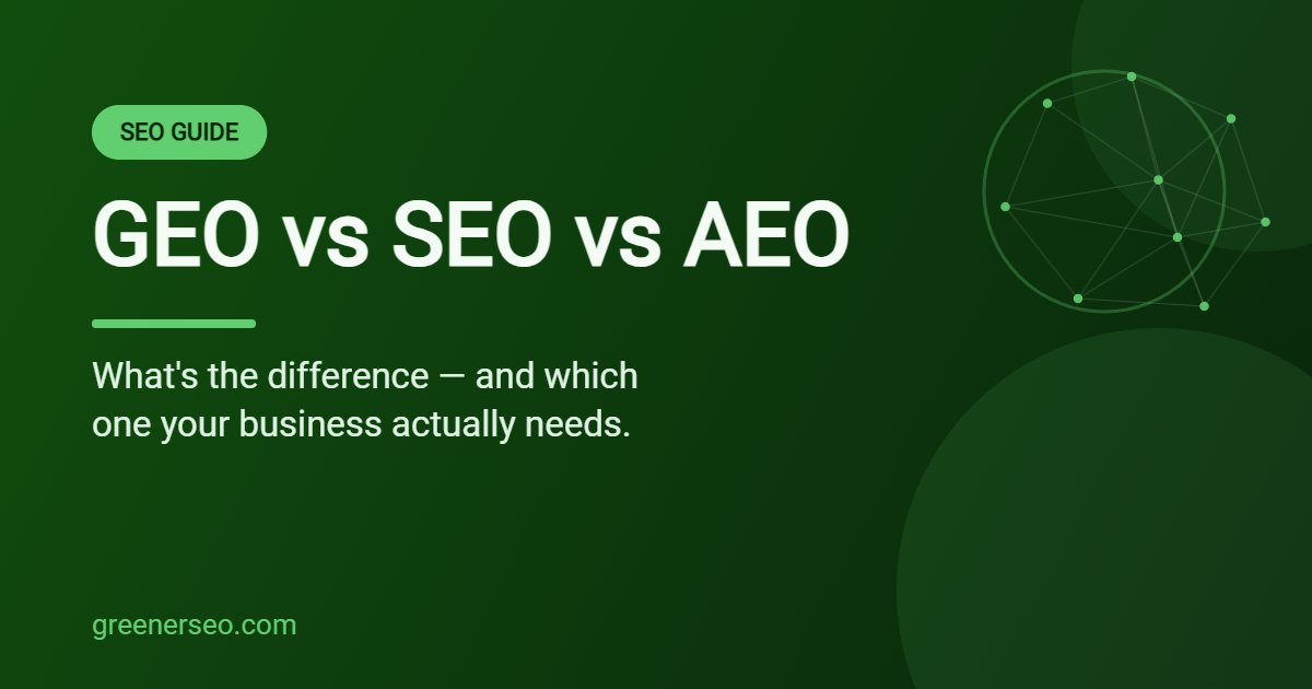 GEO vs SEO vs AEO: what's the difference — a guide from Greener SEO